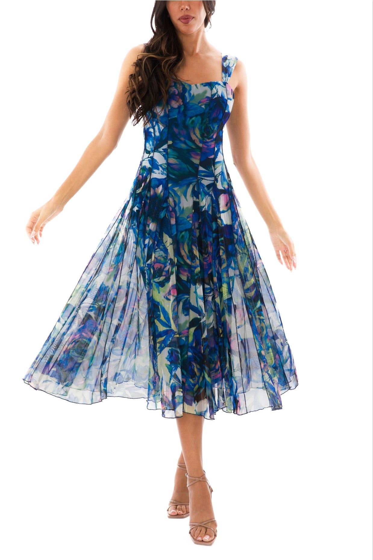 Camille Sleeveless Tea Length Fit N Flare Paneled Dress-Elana Kattan-S-Urbanheer