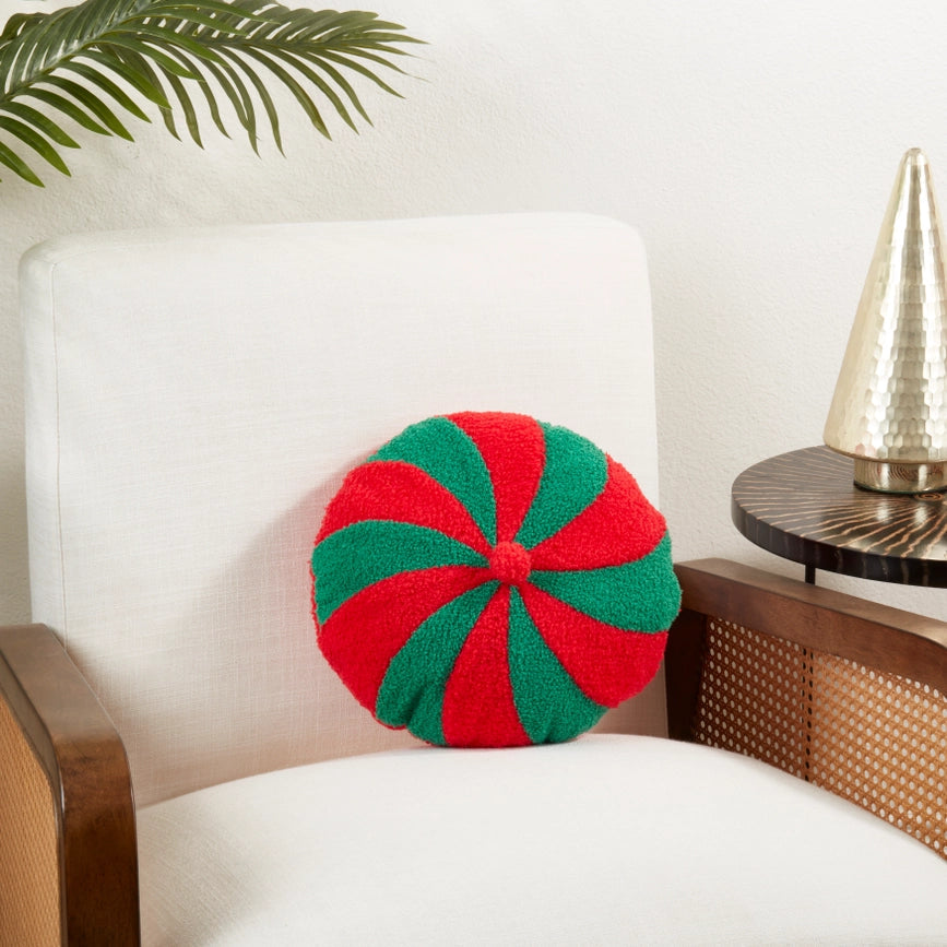 Candy Cane Pillow - Poly Filled Red/Green-Pillow-Saro Lifestyle-13 x 13 x 3 in (33 x 33 x 7.6 cm)-Urbanheer