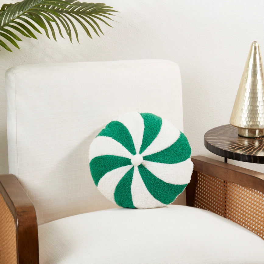 Candy Cane Pillow - Poly Filled White/Green-Pillow-Saro Lifestyle-13 x 13 x 3 in (33 x 33 x 7.6 cm)-Urbanheer