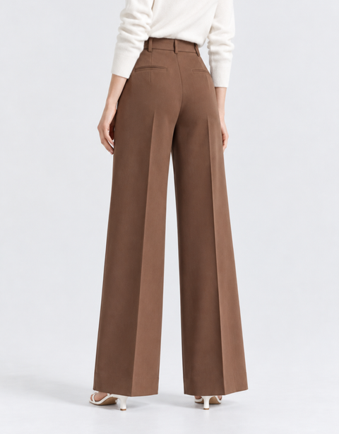 Cannes Wool Pleated Trousers - Cocoa Truffle
