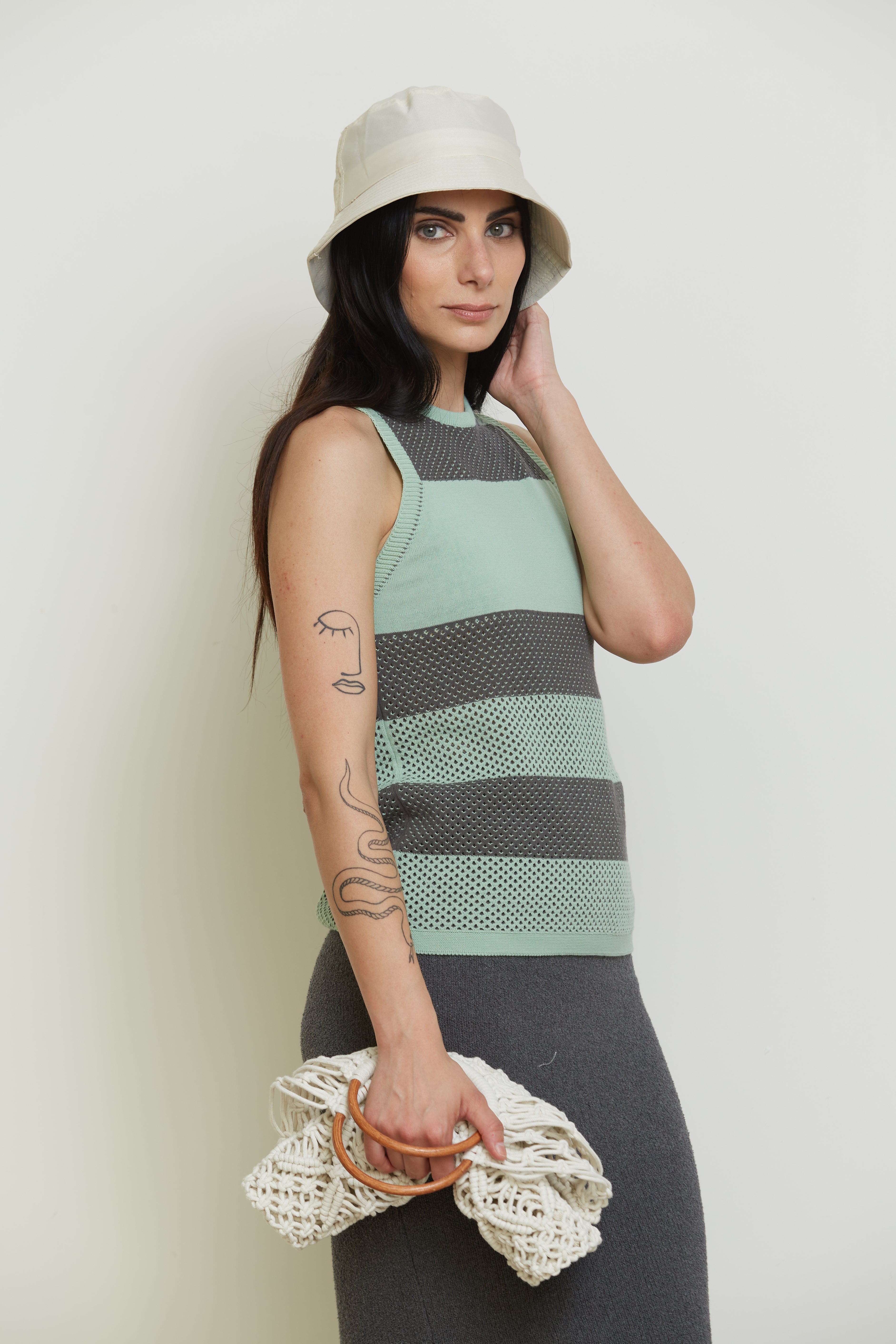 Canotta Traforata In Cotone - Edvige-Maglia-Tenné-S-VERDE - GRIGIO-Urbanheer