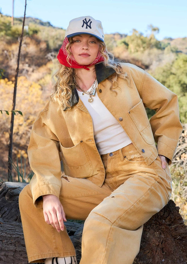 Canvas Trucker Jacket-Jacket-Vibrant M.i.U-S-Sand-Urbanheer