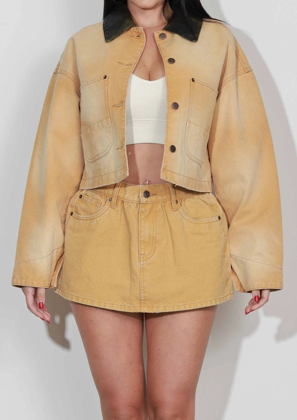 Canvas Trucker Jacket-Jacket-Vibrant M.i.U-S-Sand-Urbanheer