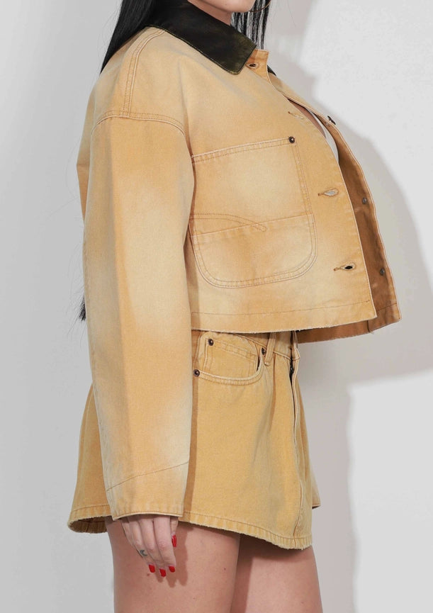 Canvas Trucker Jacket-Jacket-Vibrant M.i.U-S-Sand-Urbanheer