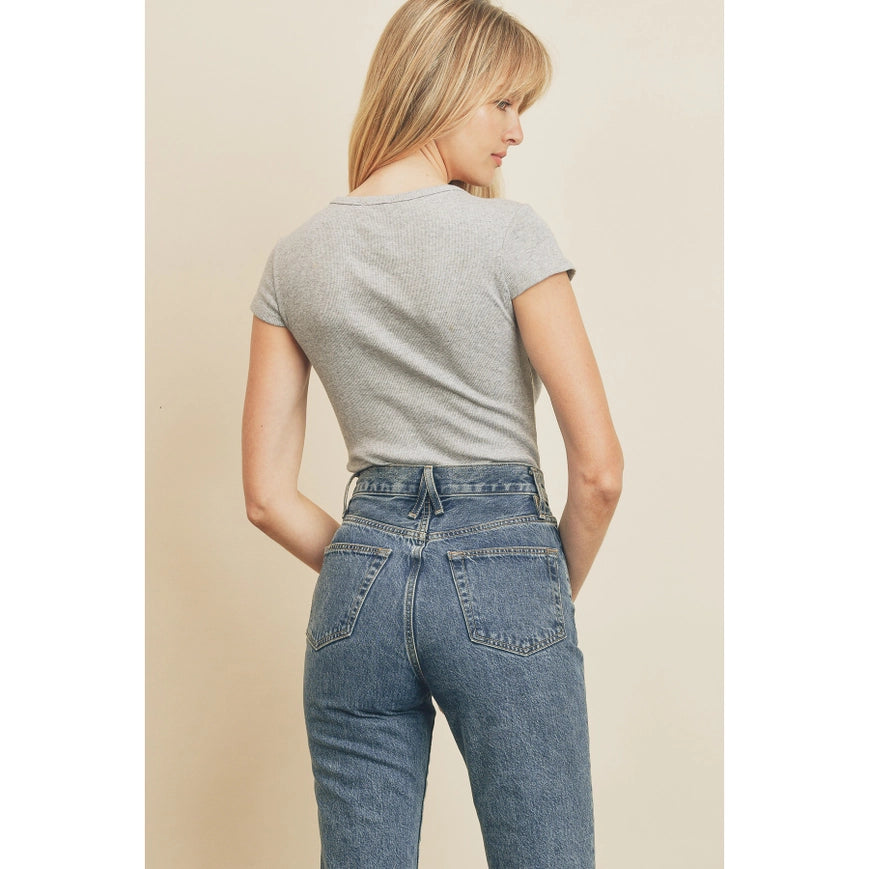 Cap Sleeve Half Button Bodysuit Heather Grey-Bodysuit-Dress Forum-S-Urbanheer