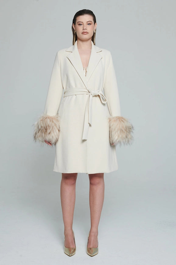 Cappotto Vestaglia Con Polsi in Ecopelliccia Staccabili-Coat-Valentina Rio-38-PANNA-Urbanheer