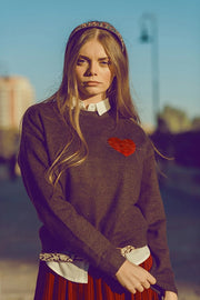 Carbon Grey Sweater with Red Heart Detail-Sweater-Q2-S-Grey-Urbanheer
