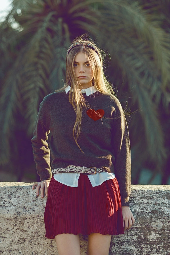 Carbon Grey Sweater with Red Heart Detail-Sweater-Q2-S-Grey-Urbanheer