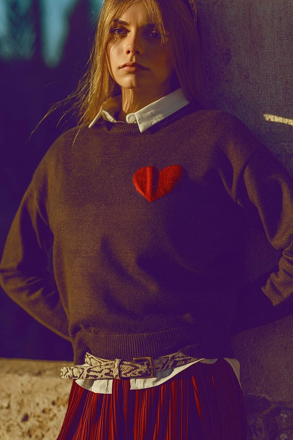 Carbon Grey Sweater with Red Heart Detail-Sweater-Q2-S-Grey-Urbanheer