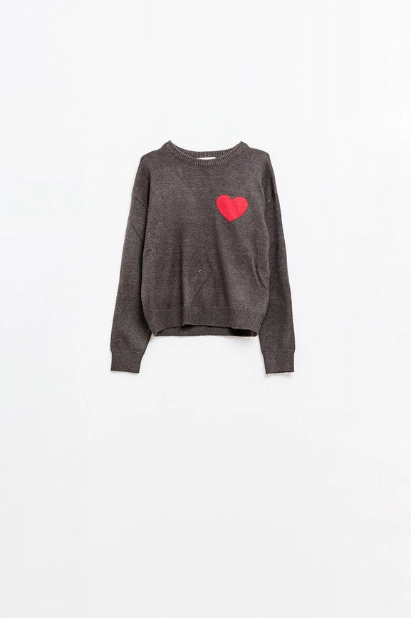Carbon Grey Sweater with Red Heart Detail-Sweater-Q2-S-Grey-Urbanheer