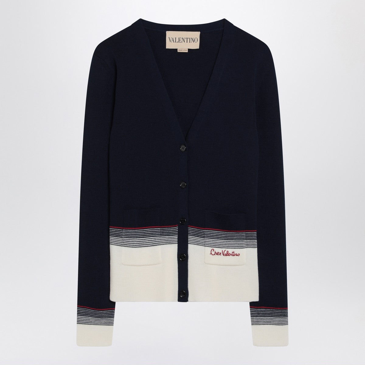 Cardigan with Chez Valentino embroidery in wool