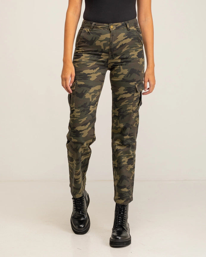 Cargo Style Straight Denim with Camouflage Print-Jeans-Tantra-S-GREEN-Urbanheer
