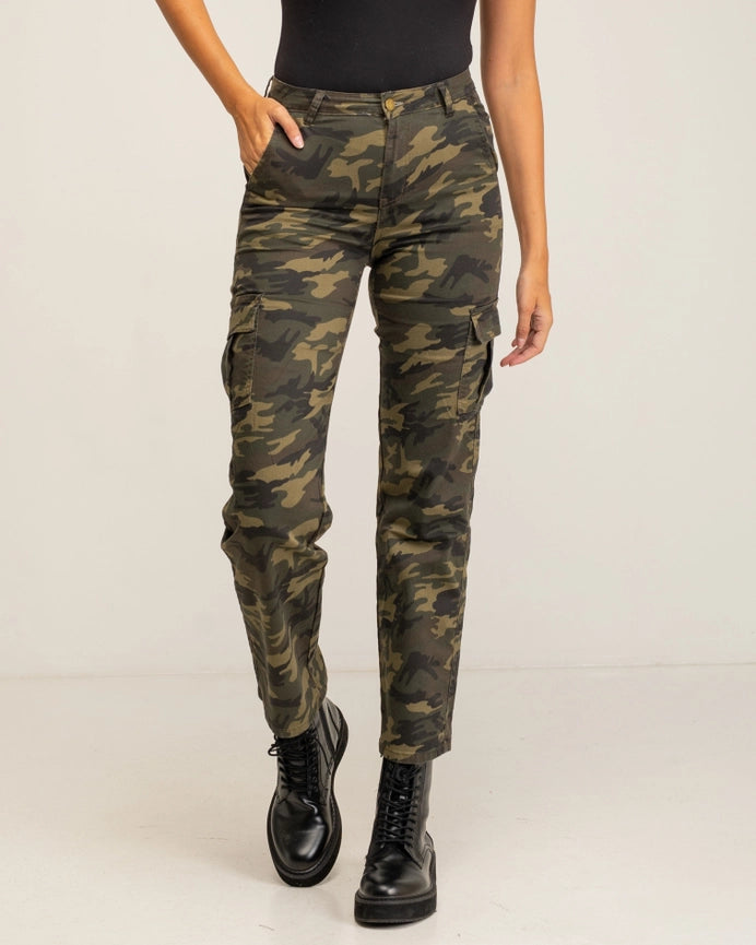 Cargo Style Straight Denim with Camouflage Print-Jeans-Tantra-S-GREEN-Urbanheer