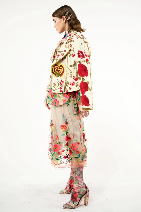 Carmen Embroidered Denim Motorcycle Jacket-Jacket-Aratta-XS-Ivory-Urbanheer