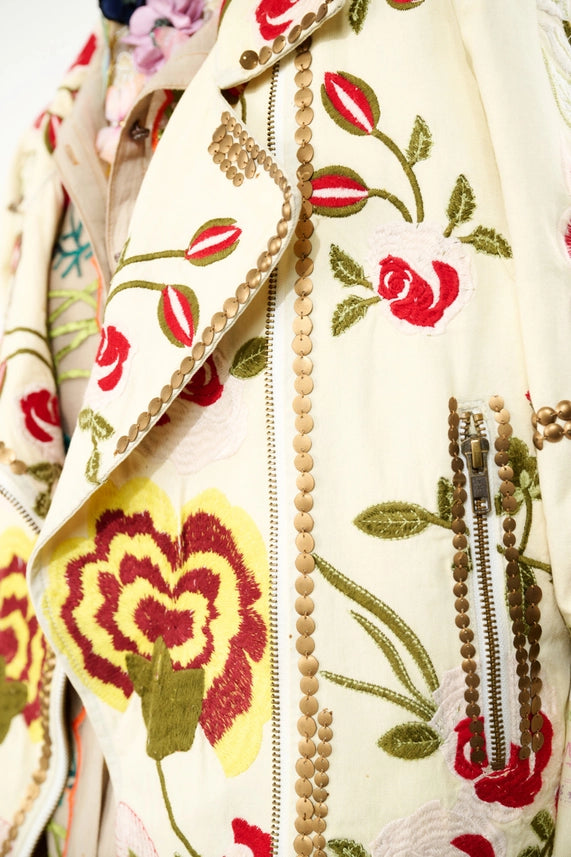 Carmen Embroidered Denim Motorcycle Jacket-Jacket-Aratta-XS-Ivory-Urbanheer