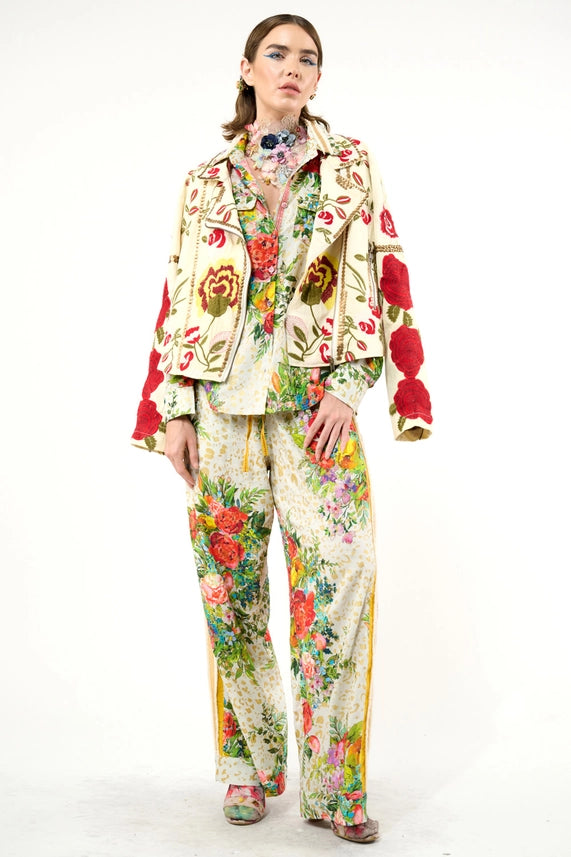 Carmen Embroidered Denim Motorcycle Jacket-Jacket-Aratta-XS-Ivory-Urbanheer