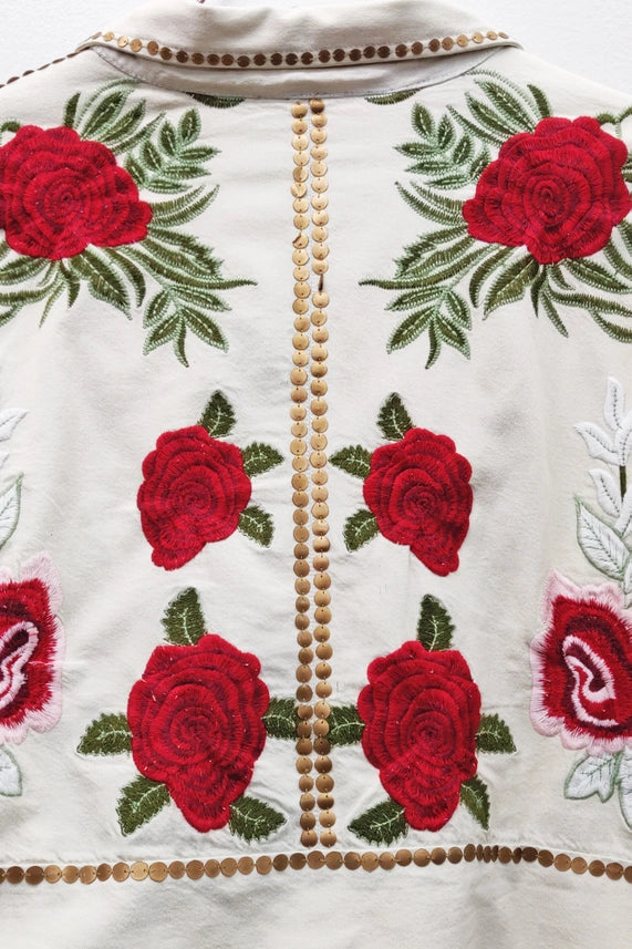 Carmen Embroidered Denim Motorcycle Jacket-Jacket-Aratta-XS-Ivory-Urbanheer