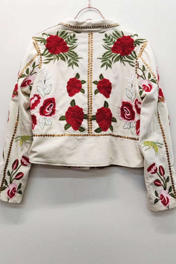Carmen Embroidered Denim Motorcycle Jacket-Jacket-Aratta-XS-Ivory-Urbanheer