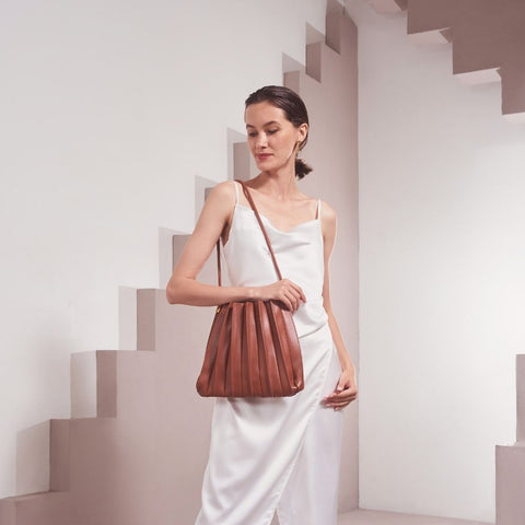 Carrie Pleated Vegan Leather Shoulder Bag