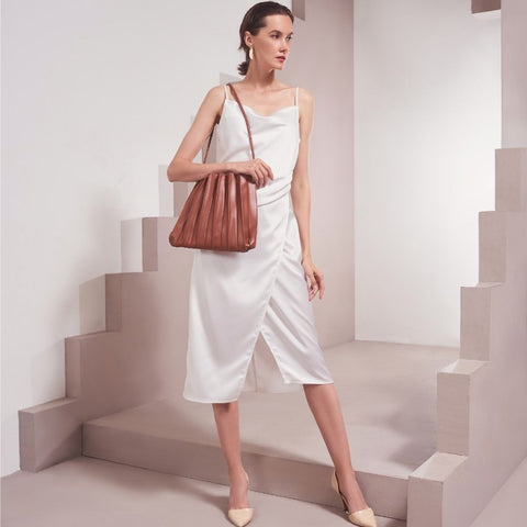 Carrie Pleated Vegan Leather Shoulder Bag