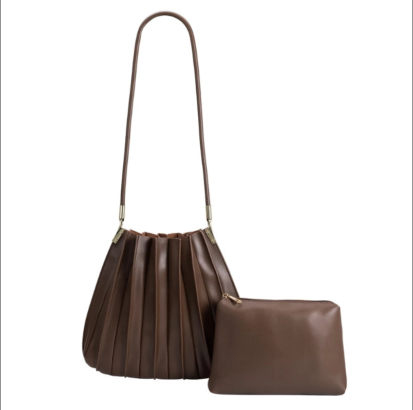 Carrie Pleated Vegan Leather Shoulder Bag