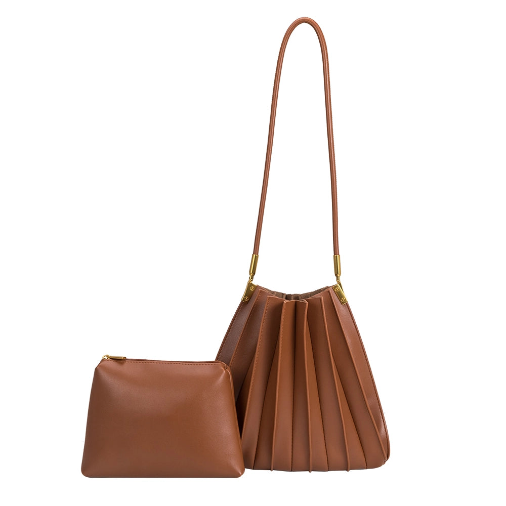 Carrie Pleated Vegan Leather Shoulder Bag