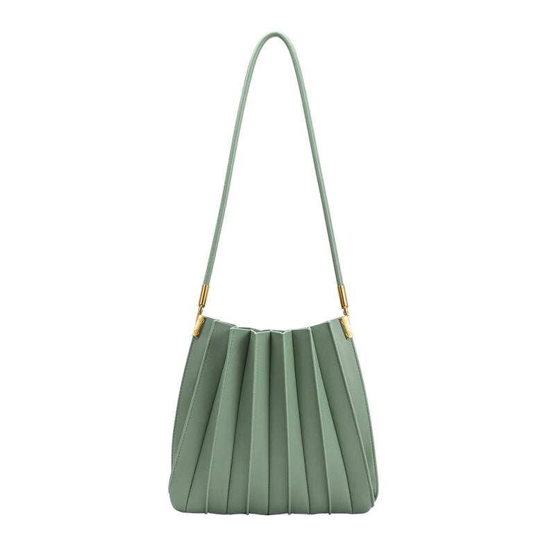 Carrie Sage Pleated Vegan Shoulder Bag-Bag-Melie Bianco-11"W x 10"H x 2.7"D-Urbanheer