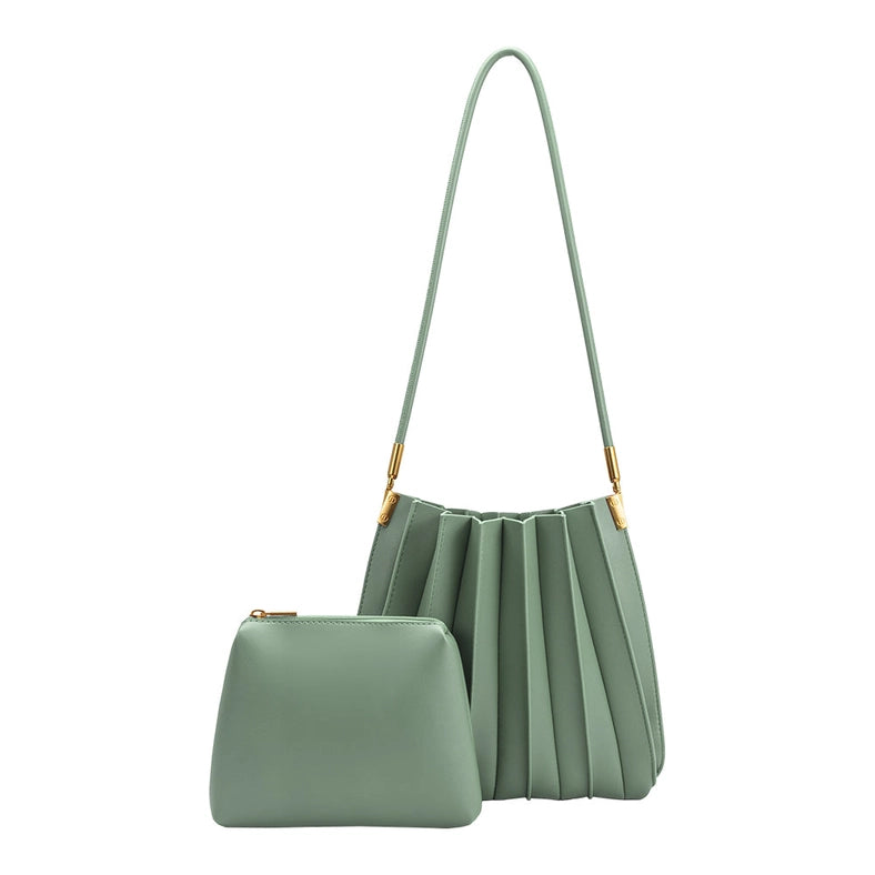 Carrie Sage Pleated Vegan Shoulder Bag-Bag-Melie Bianco-11"W x 10"H x 2.7"D-Urbanheer