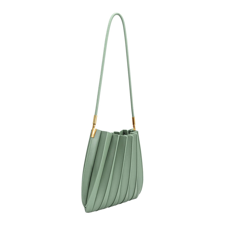 Carrie Sage Pleated Vegan Shoulder Bag-Bag-Melie Bianco-11"W x 10"H x 2.7"D-Urbanheer