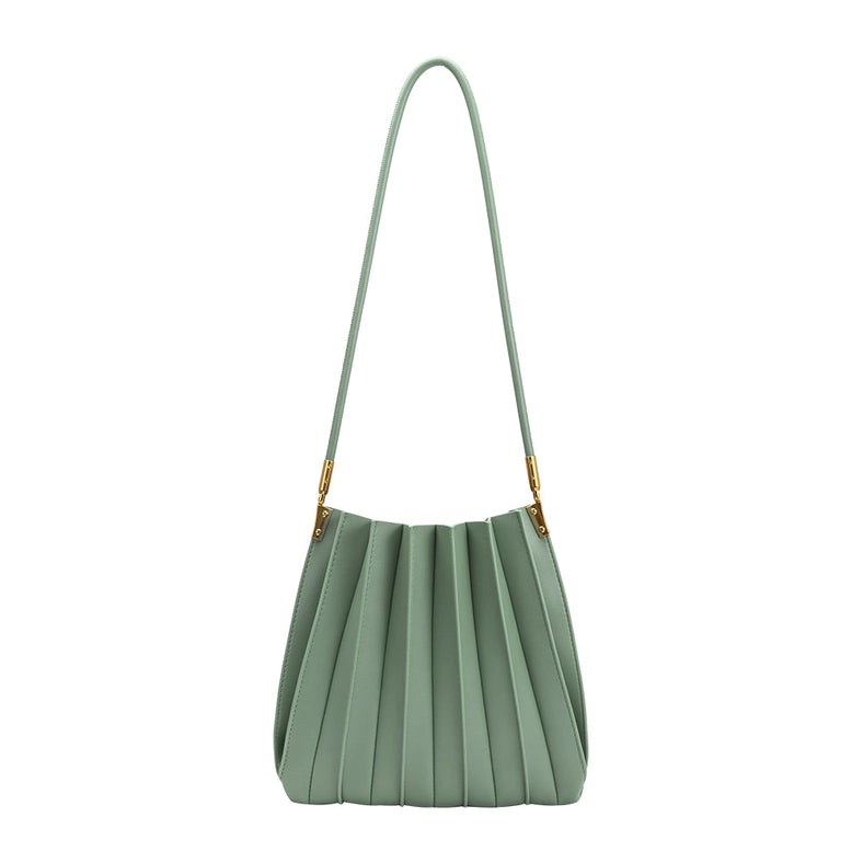 Carrie Sage Pleated Vegan Shoulder Bag-Bag-Melie Bianco-11"W x 10"H x 2.7"D-Urbanheer