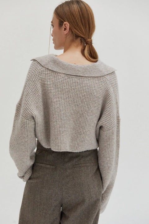 Carter Waffle Polo Sweater Knit Top H. GREY-Top-Crescent-XS-H. GREY-Urbanheer