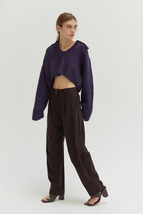 Carter Waffle Polo Sweater Knit Top Purple-Top-Crescent-XS-Purple-Urbanheer
