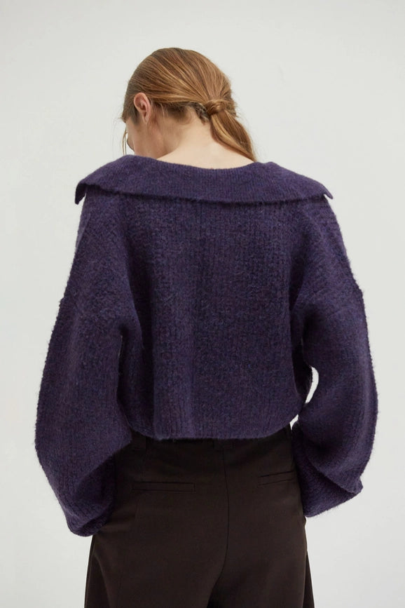 Carter Waffle Polo Sweater Knit Top Purple-Top-Crescent-XS-Purple-Urbanheer
