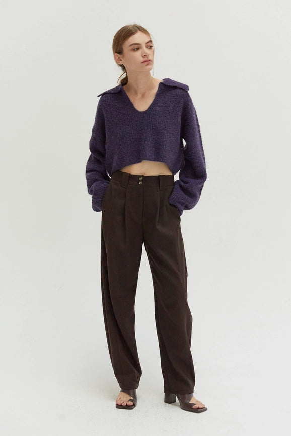 Carter Waffle Polo Sweater Knit Top Purple-Top-Crescent-XS-Purple-Urbanheer