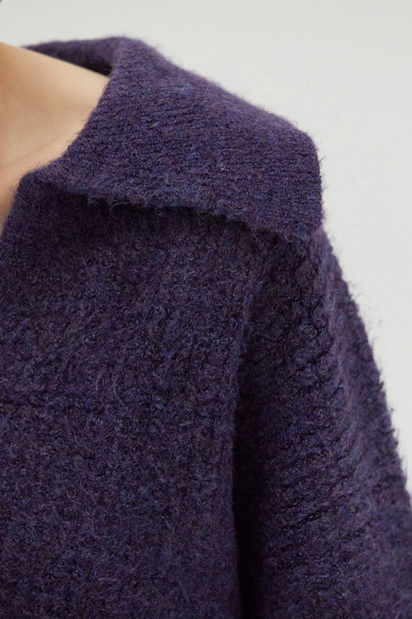 Carter Waffle Polo Sweater Knit Top Purple-Top-Crescent-XS-Purple-Urbanheer