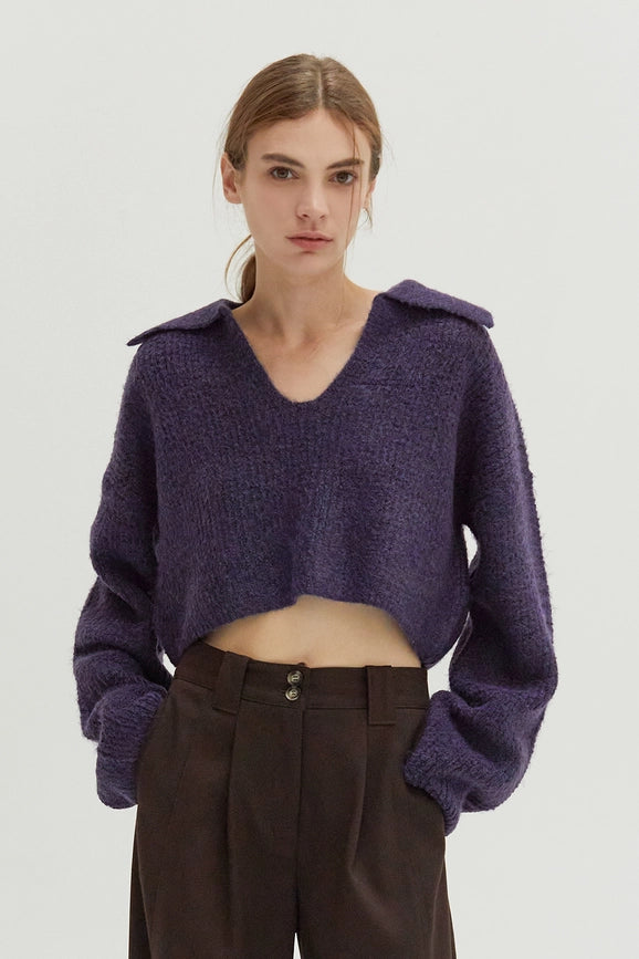 Carter Waffle Polo Sweater Knit Top Purple-Top-Crescent-XS-Purple-Urbanheer