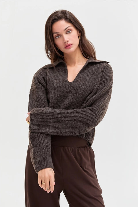 Carter Waffle Polo Sweater Knit Top