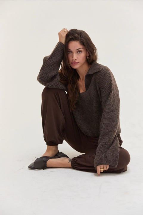 Carter Waffle Polo Sweater Knit Top