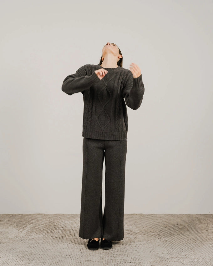 Cashmere Blend Braided Sweater Grigio Scuro-Sweater-LÈMME-S-Grigio Scuro-Urbanheer