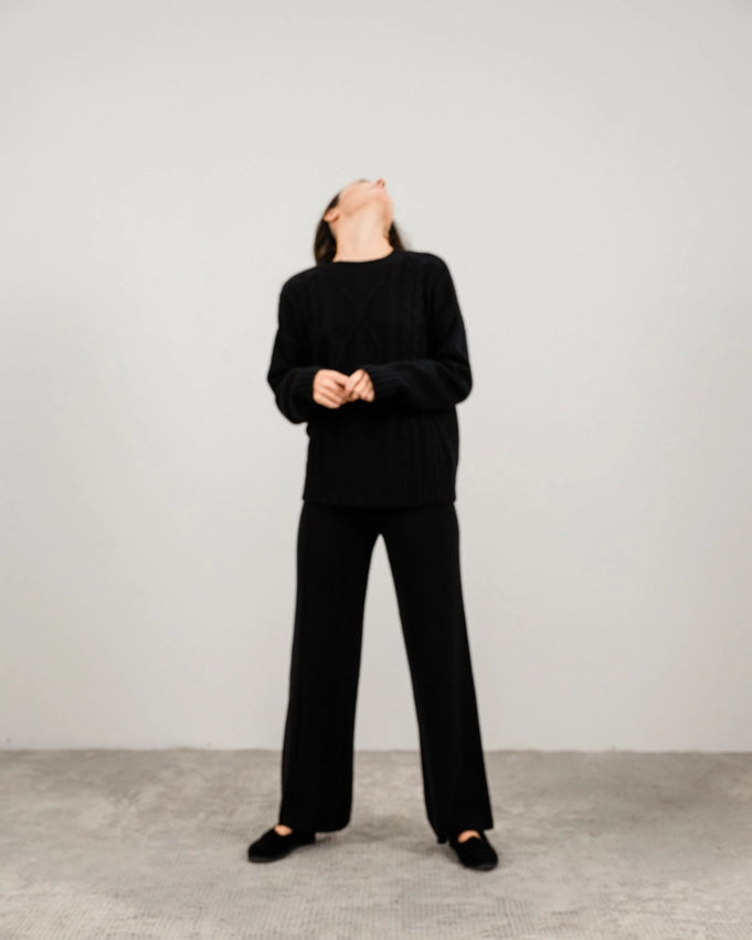 Cashmere Blend Braided Sweater Nero-Sweater-LÈMME-S-Nero-Urbanheer