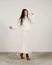 Cashmere Blend Pleated Skirt (3D Knit) Bianco Naturale-Skirt-LÈMME-S-Bianco Naturale-Urbanheer