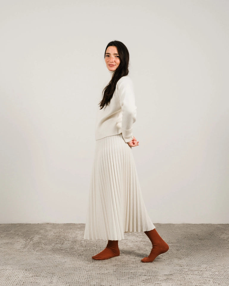 Cashmere Blend Pleated Skirt (3D Knit) Bianco Naturale-Skirt-LÈMME-S-Bianco Naturale-Urbanheer
