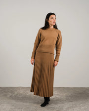 Cashmere Blend Pleated Skirt (3D Knit) Caramello-Skirt-LÈMME-S-Caramello-Urbanheer