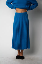 Cashmere Blend Pleated Skirt (3D Knit) Ceruleo-Skirt-LÈMME-S-Ceruleo-Urbanheer