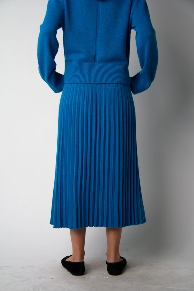 Cashmere Blend Pleated Skirt (3D Knit) Ceruleo-Skirt-LÈMME-S-Ceruleo-Urbanheer