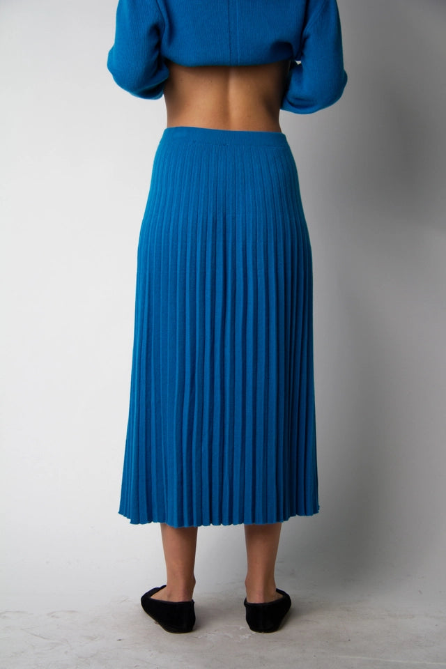 Cashmere Blend Pleated Skirt (3D Knit) Ceruleo-Skirt-LÈMME-S-Ceruleo-Urbanheer