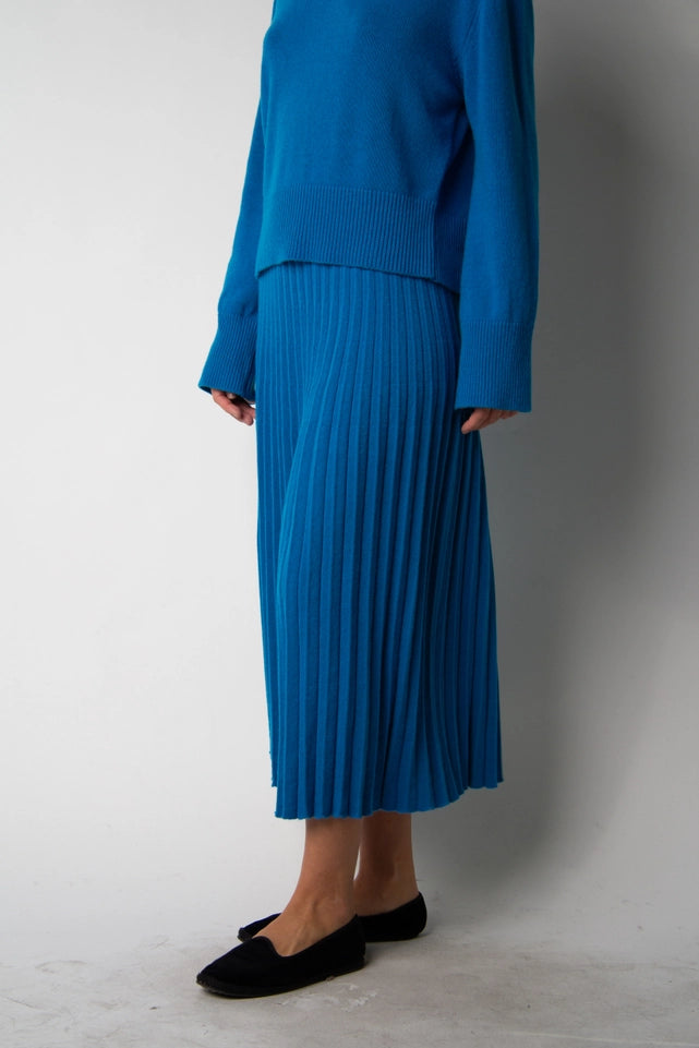 Cashmere Blend Pleated Skirt (3D Knit) Ceruleo-Skirt-LÈMME-S-Ceruleo-Urbanheer