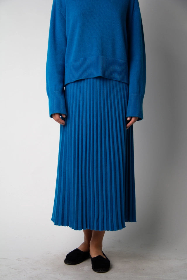 Cashmere Blend Pleated Skirt (3D Knit) Ceruleo-Skirt-LÈMME-S-Ceruleo-Urbanheer