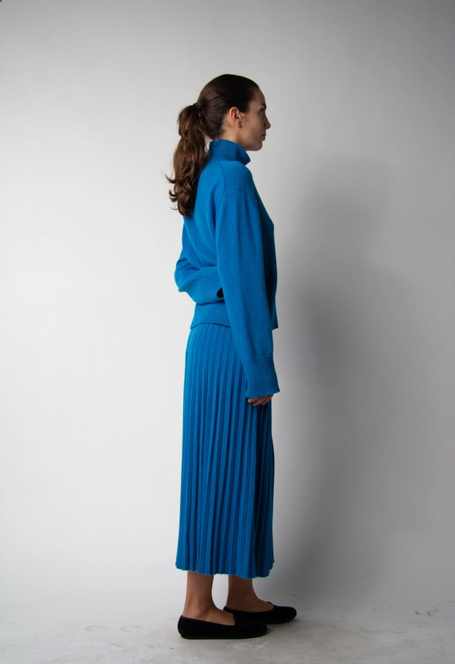 Cashmere Blend Pleated Skirt (3D Knit) Ceruleo-Skirt-LÈMME-S-Ceruleo-Urbanheer