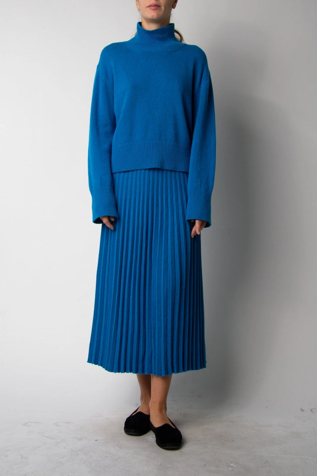 Cashmere Blend Pleated Skirt (3D Knit) Ceruleo-Skirt-LÈMME-S-Ceruleo-Urbanheer